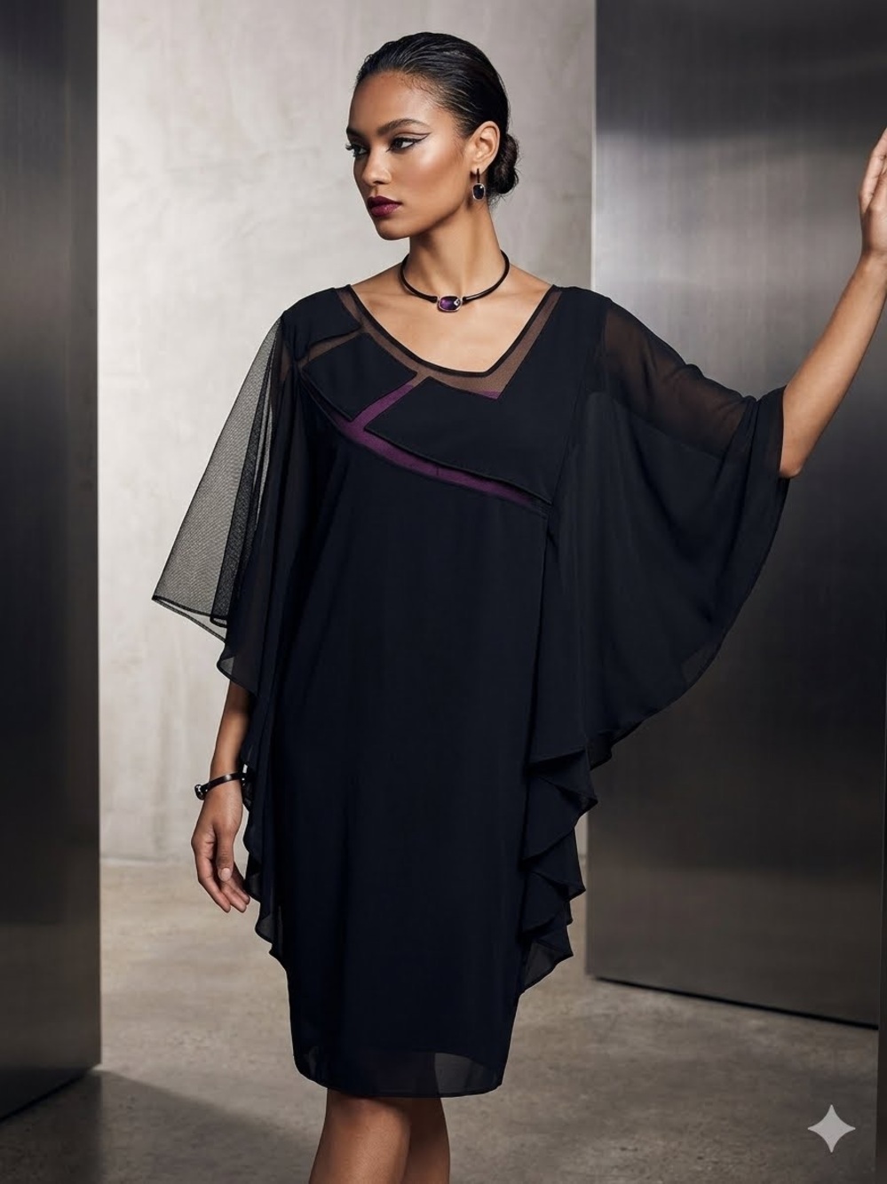 Domenica Vacca Made Black Geometric Cutout Kaftan Cocktail Dress Vintage
